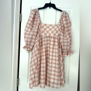 Storia Pink and White Puff Sleeve Sundress Sz S
